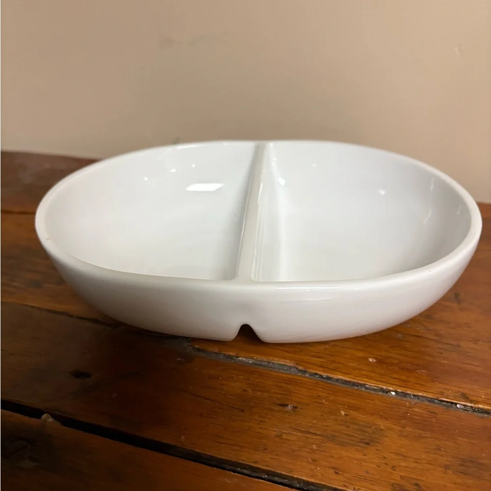 Crate & Barrel White Ceramic Divided Serving Bowl - Home Dining